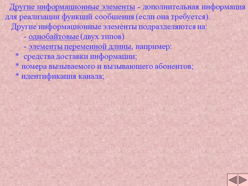 Другие информационные элементы - дополнительная информация для реализации функций сообщения (если она требуется). Другие информационные элементы - дополнительная информация для реализации функций сообщения (если она требуется).